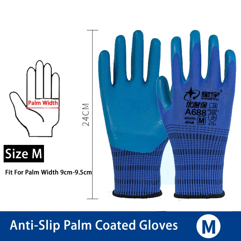 1Pair Anti-Slip Working Gloves Super Grip Rubber Coated Waterproof Wear-Resistant Gloves For Garden Repairing Builder Hands Safe