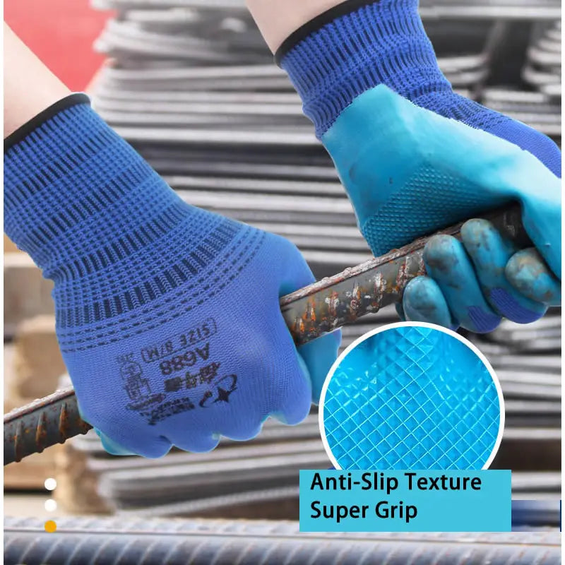1Pair Anti-Slip Working Gloves Super Grip Rubber Coated Waterproof Wear-Resistant Gloves For Garden Repairing Builder Hands Safe