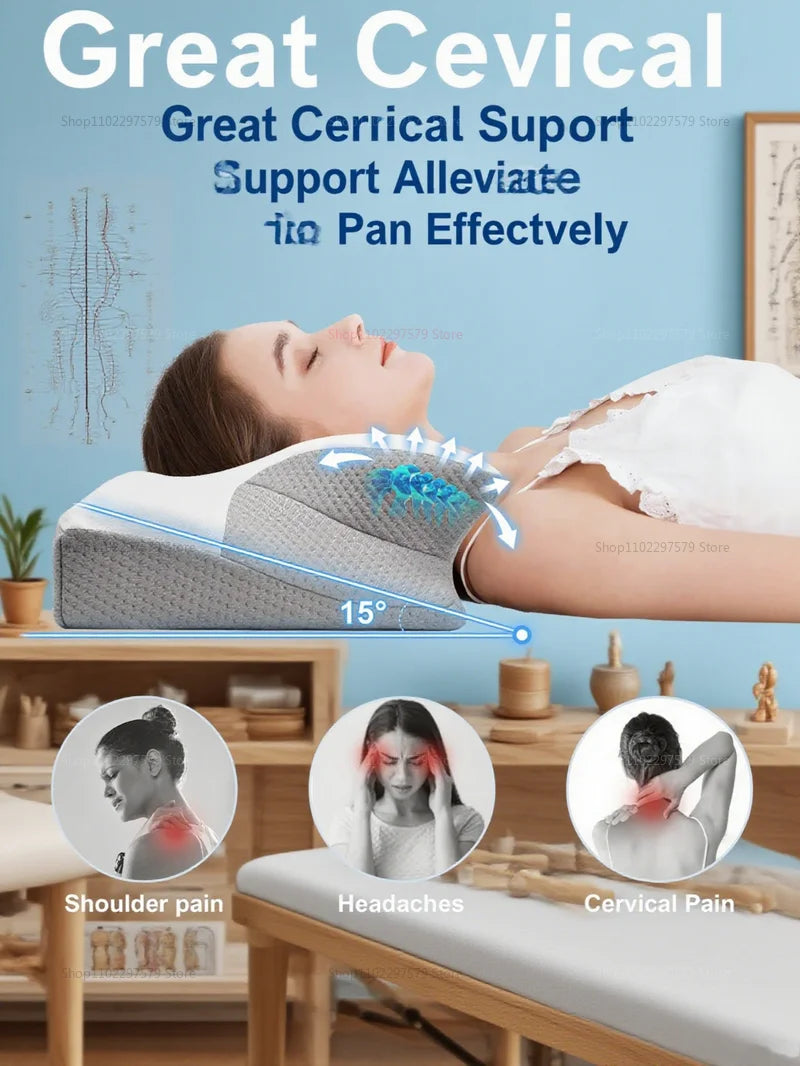 Cervical Support Pillow Memory Foam Neck Pillow for Pain Relief Non Collapse Ergonomic Pillow for Sleeping Travel Home Use