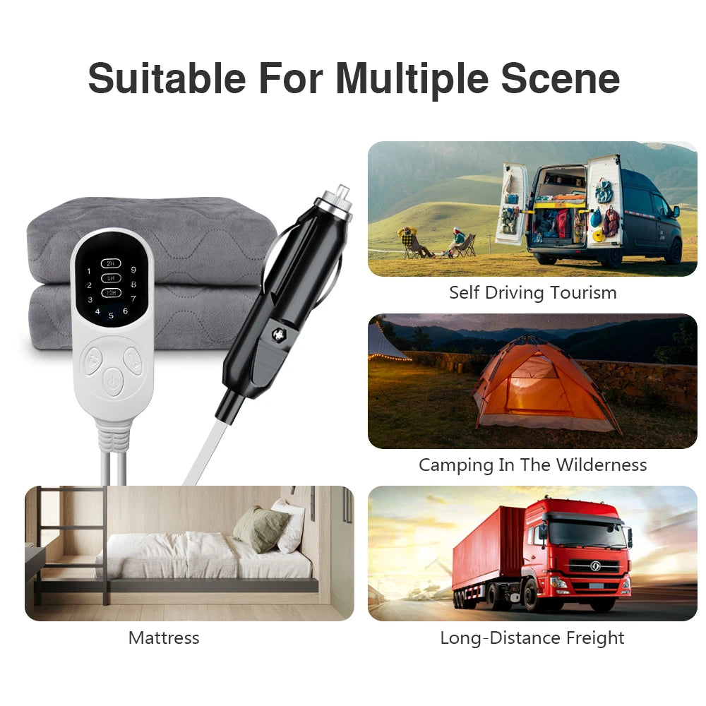 12V Car Electric Blanket 9 Heating Level Heated Travel Blanket for Car Outdoor Traveling Camping Pad 70x180cm/120x150cm/50x150cm