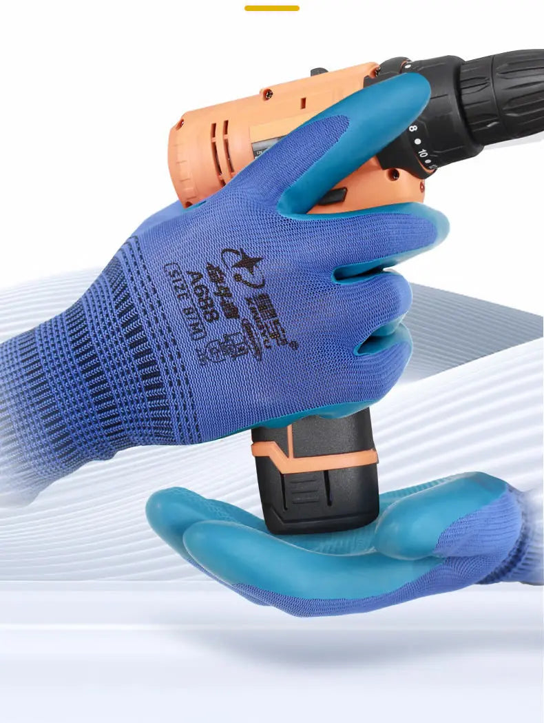 1Pair Anti-Slip Working Gloves Super Grip Rubber Coated Waterproof Wear-Resistant Gloves For Garden Repairing Builder Hands Safe