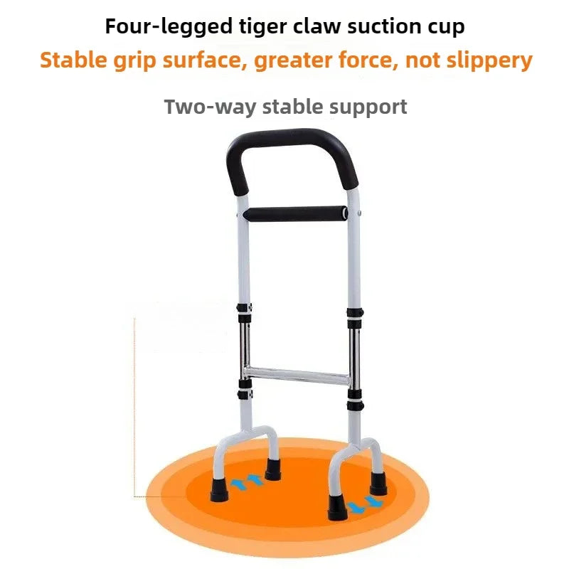 Carbon Steel Senior Assistance Device  Mobile Toilet Bedside Handle Sturdy Suction Cup Bar  Four-Leg Cane Toilet Support