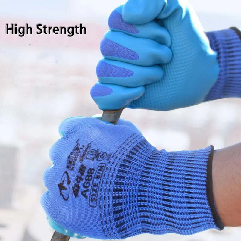 1Pair Anti-Slip Working Gloves Super Grip Rubber Coated Waterproof Wear-Resistant Gloves For Garden Repairing Builder Hands Safe