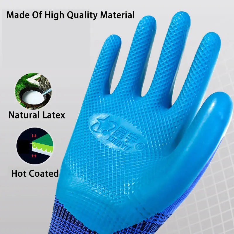 1Pair Anti-Slip Working Gloves Super Grip Rubber Coated Waterproof Wear-Resistant Gloves For Garden Repairing Builder Hands Safe