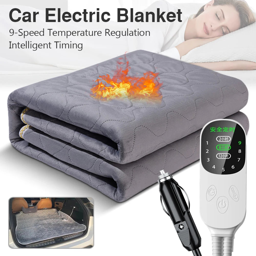 12V Car Electric Blanket 9 Heating Level Heated Travel Blanket for Car Outdoor Traveling Camping Pad 70x180cm/120x150cm/50x150cm
