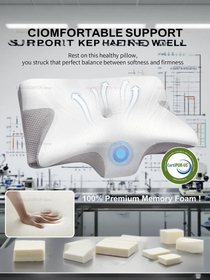 Cervical Support Pillow Memory Foam Neck Pillow for Pain Relief Non Collapse Ergonomic Pillow for Sleeping Travel Home Use