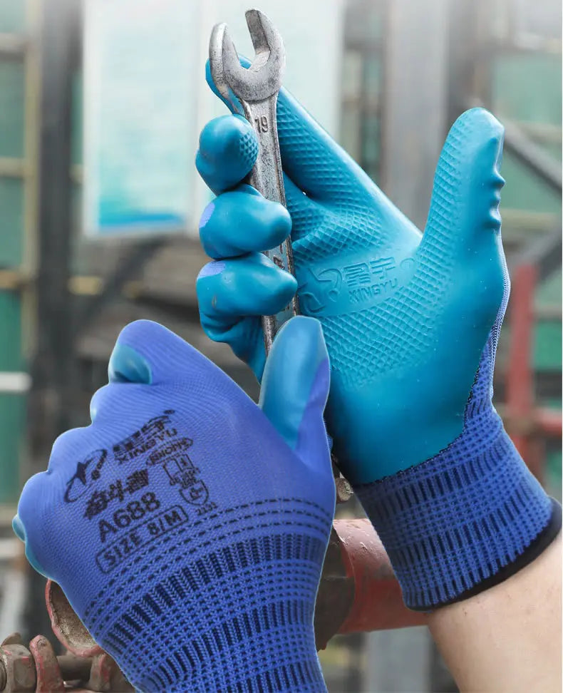 1Pair Anti-Slip Working Gloves Super Grip Rubber Coated Waterproof Wear-Resistant Gloves For Garden Repairing Builder Hands Safe