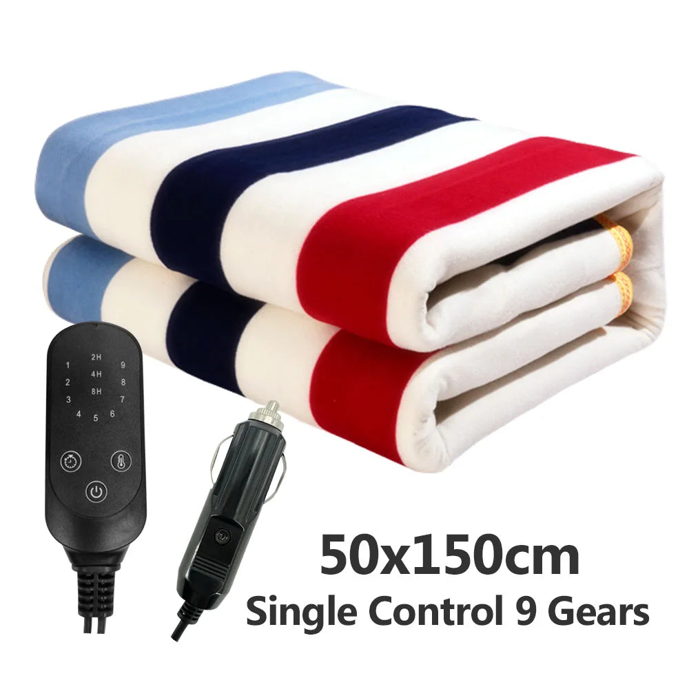 12V Car Electric Blanket 9 Heating Level Heated Travel Blanket for Car Outdoor Traveling Camping Pad 70x180cm/120x150cm/50x150cm