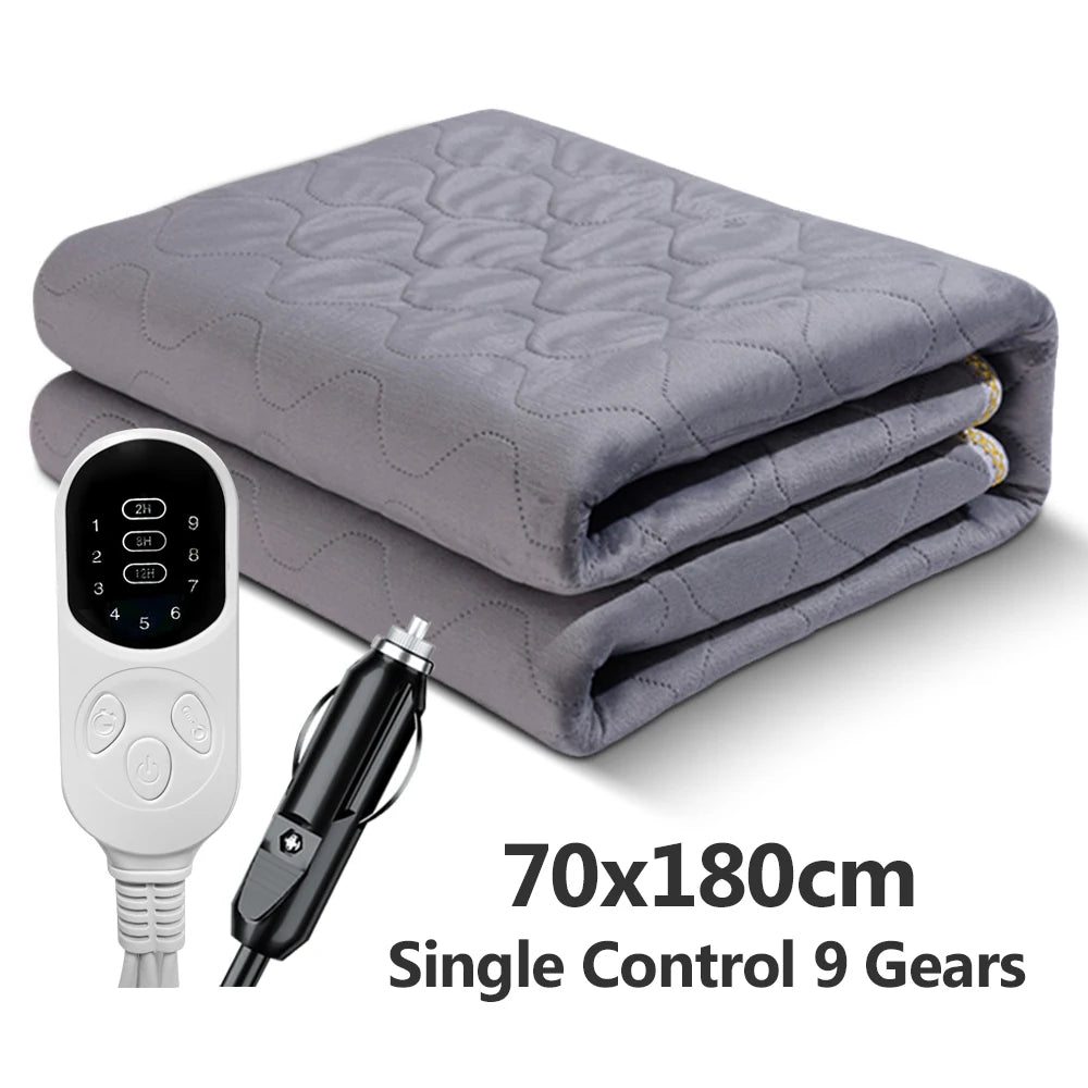 12V Car Electric Blanket 9 Heating Level Heated Travel Blanket for Car Outdoor Traveling Camping Pad 70x180cm/120x150cm/50x150cm