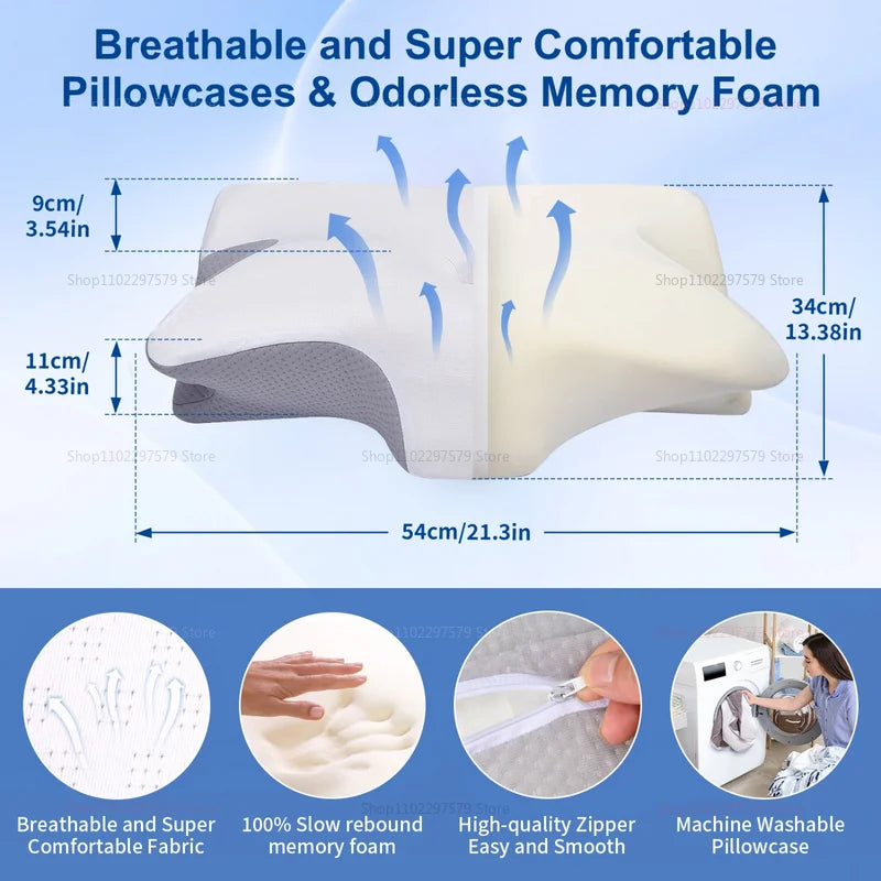 Cervical Support Pillow Memory Foam Neck Pain Relief Pillow for Neck and Shoulder Comfort Ergonomic Cervical Cushion for Sleep