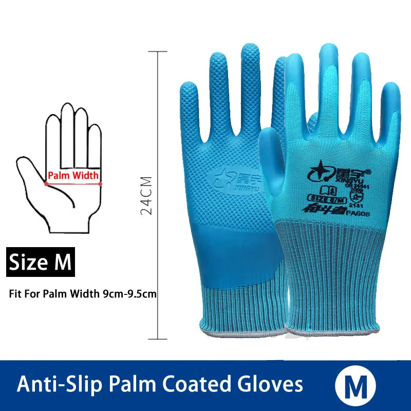 1Pair Anti-Slip Working Gloves Super Grip Rubber Coated Waterproof Wear-Resistant Gloves For Garden Repairing Builder Hands Safe