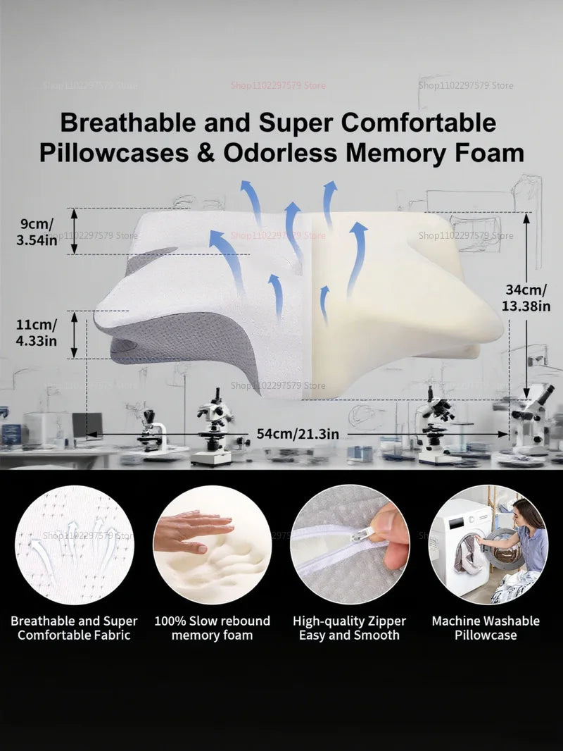 Cervical Support Pillow Memory Foam Neck Pillow for Pain Relief Non Collapse Ergonomic Pillow for Sleeping Travel Home Use