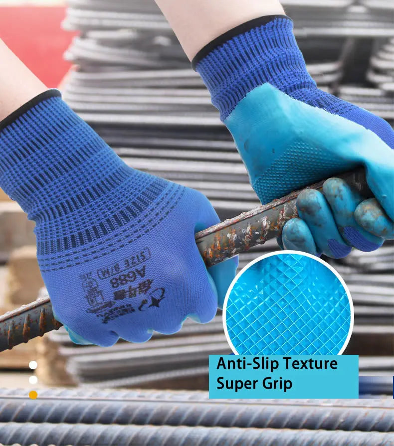 1Pair Anti-Slip Working Gloves Super Grip Rubber Coated Waterproof Wear-Resistant Gloves For Garden Repairing Builder Hands Safe