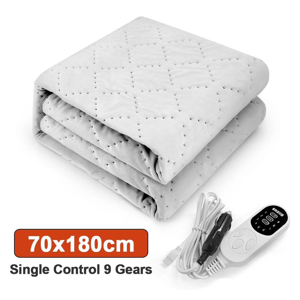 12V Car Electric Blanket 9 Heating Level Heated Travel Blanket for Car Outdoor Traveling Camping Pad 70x180cm/120x150cm/50x150cm