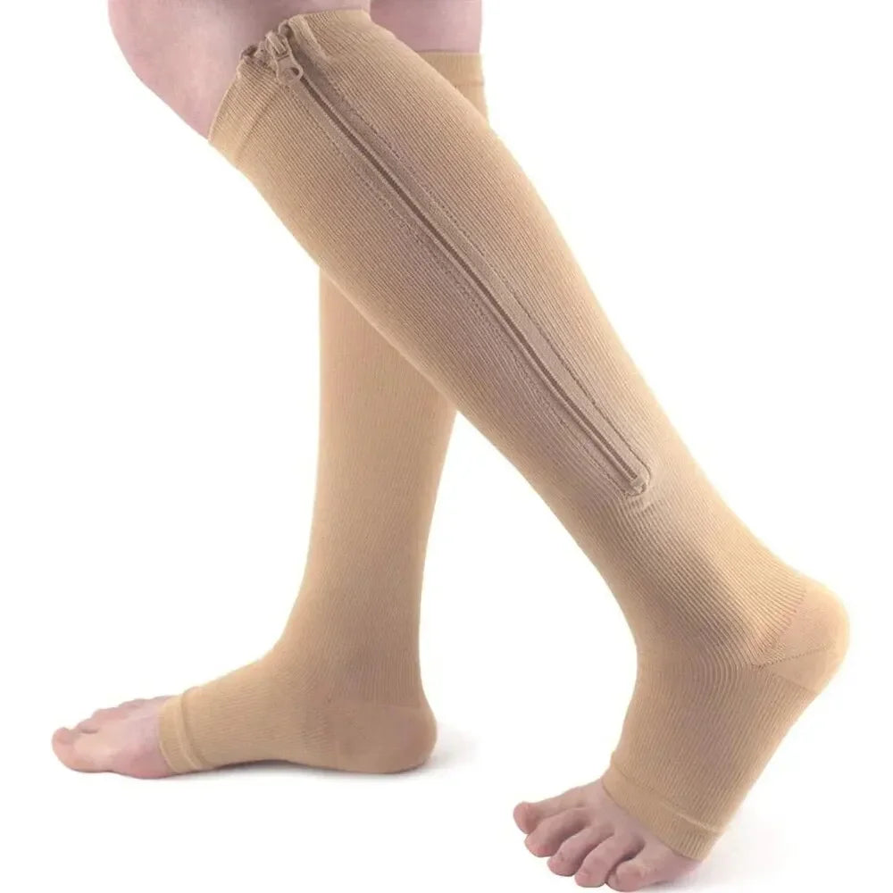 Zipper Compression Socks for Women & Men, Sturdy Zippered Stocking to Improves Blood Circulation, Relieves Pain & Swelling 1Pair