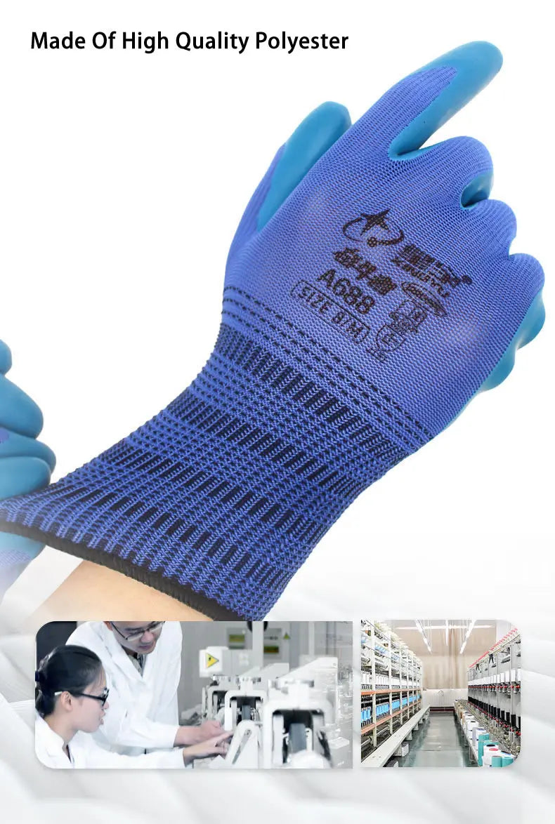 1Pair Anti-Slip Working Gloves Super Grip Rubber Coated Waterproof Wear-Resistant Gloves For Garden Repairing Builder Hands Safe