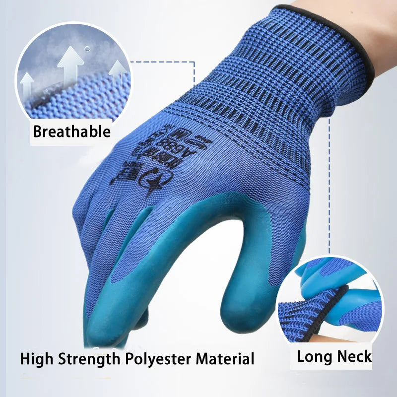 1Pair Anti-Slip Working Gloves Super Grip Rubber Coated Waterproof Wear-Resistant Gloves For Garden Repairing Builder Hands Safe