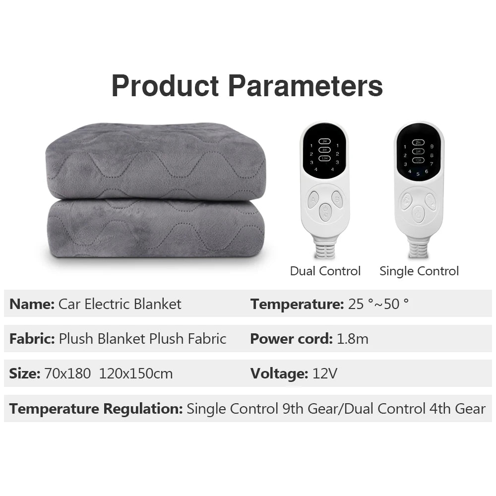 12V Car Electric Blanket 9 Heating Level Heated Travel Blanket for Car Outdoor Traveling Camping Pad 70x180cm/120x150cm/50x150cm