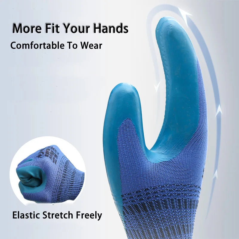 1Pair Anti-Slip Working Gloves Super Grip Rubber Coated Waterproof Wear-Resistant Gloves For Garden Repairing Builder Hands Safe