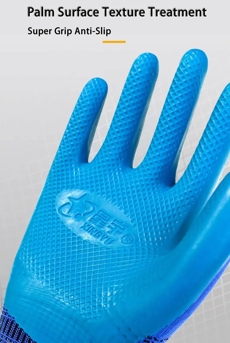 1Pair Anti-Slip Working Gloves Super Grip Rubber Coated Waterproof Wear-Resistant Gloves For Garden Repairing Builder Hands Safe