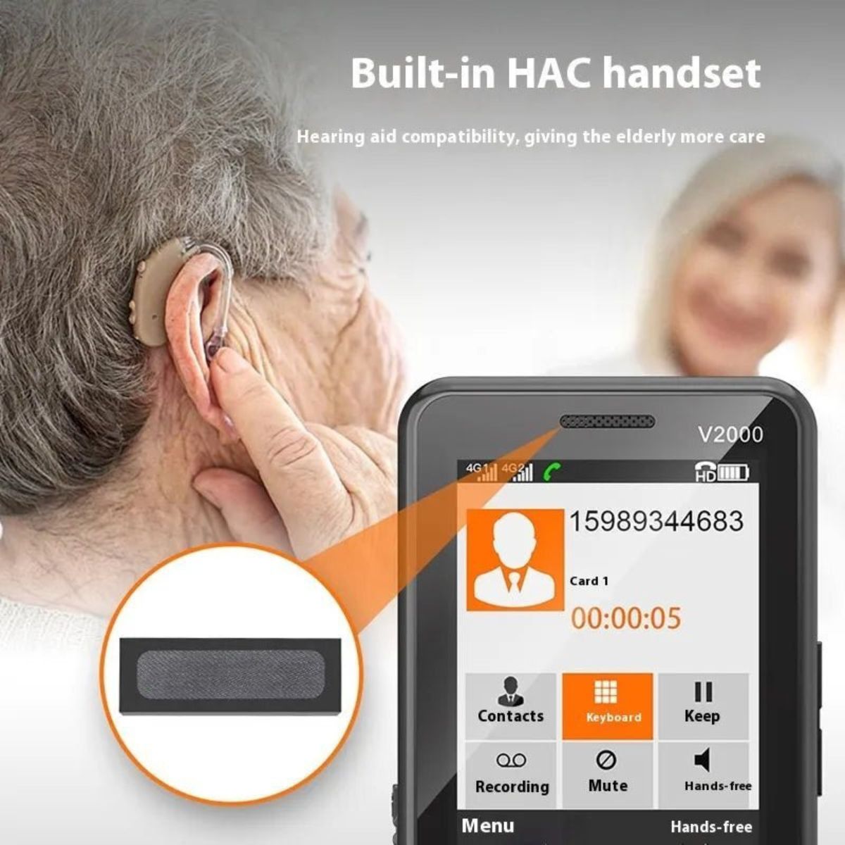 Celular UNIWA V2000 con Botón SOS, Base de Carga y Teclas Grandes - paraelabuelo.com