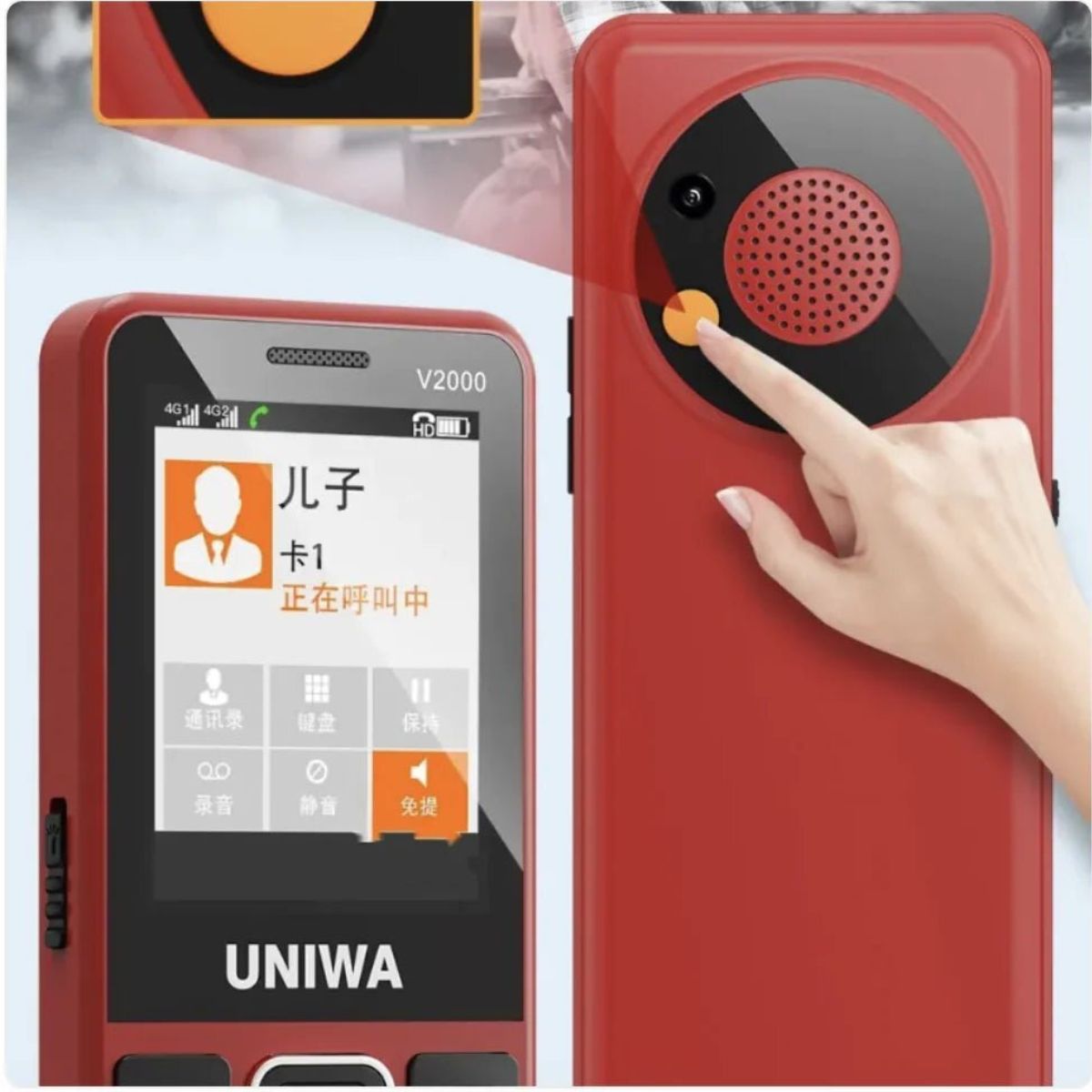 Celular UNIWA V2000 con Botón SOS, Base de Carga y Teclas Grandes - paraelabuelo.com