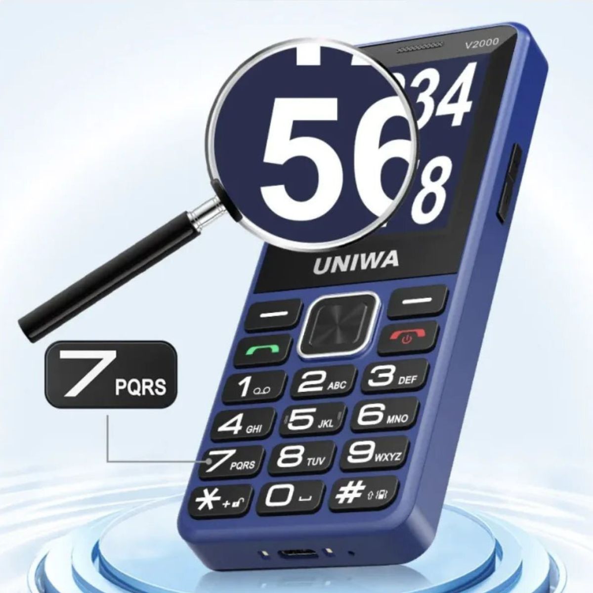 Celular UNIWA V2000 con Botón SOS, Base de Carga y Teclas Grandes - paraelabuelo.com