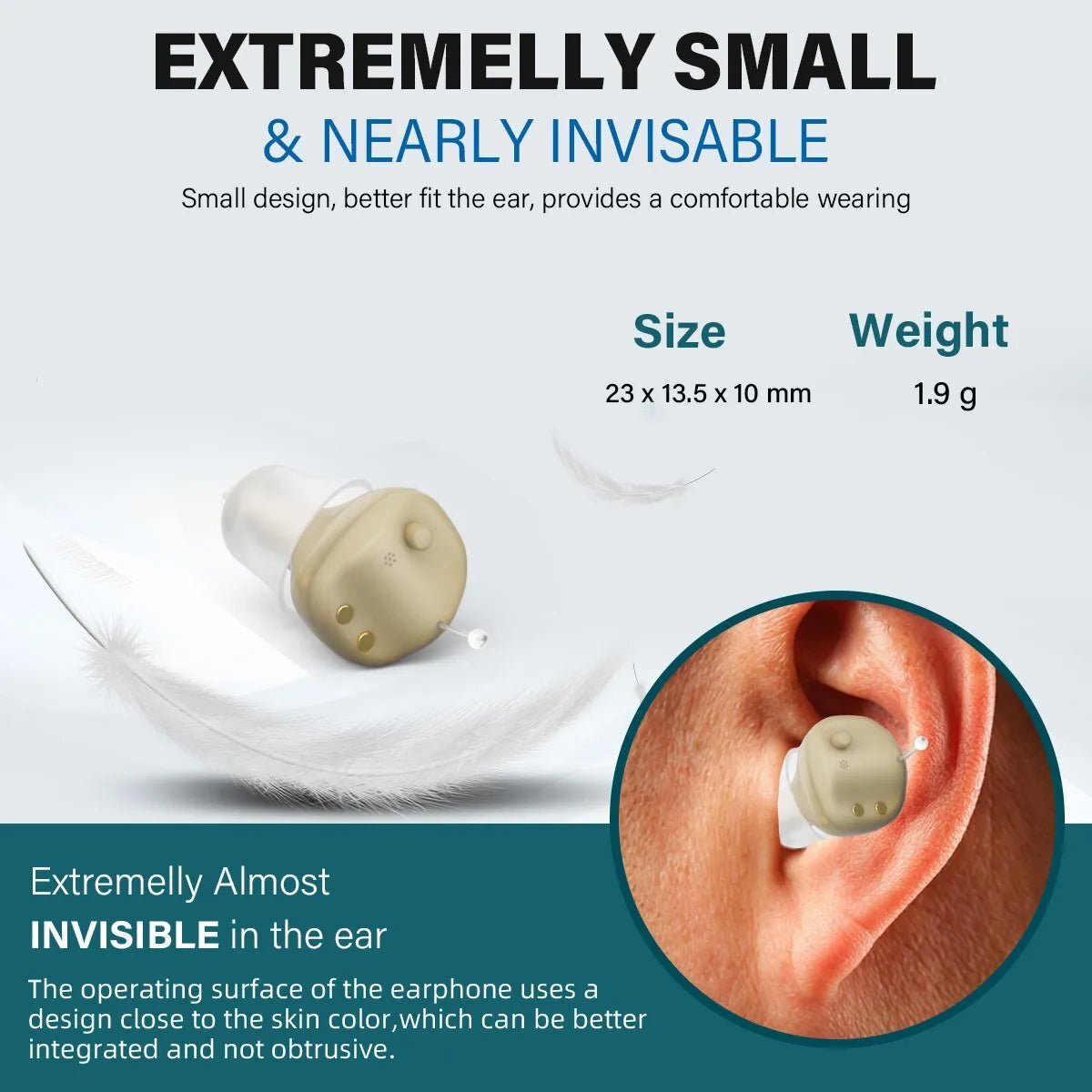 HearClear® C20 – Mini Amplificador Auditivo Recargable Intraural (Par) - paraelabuelo.com
